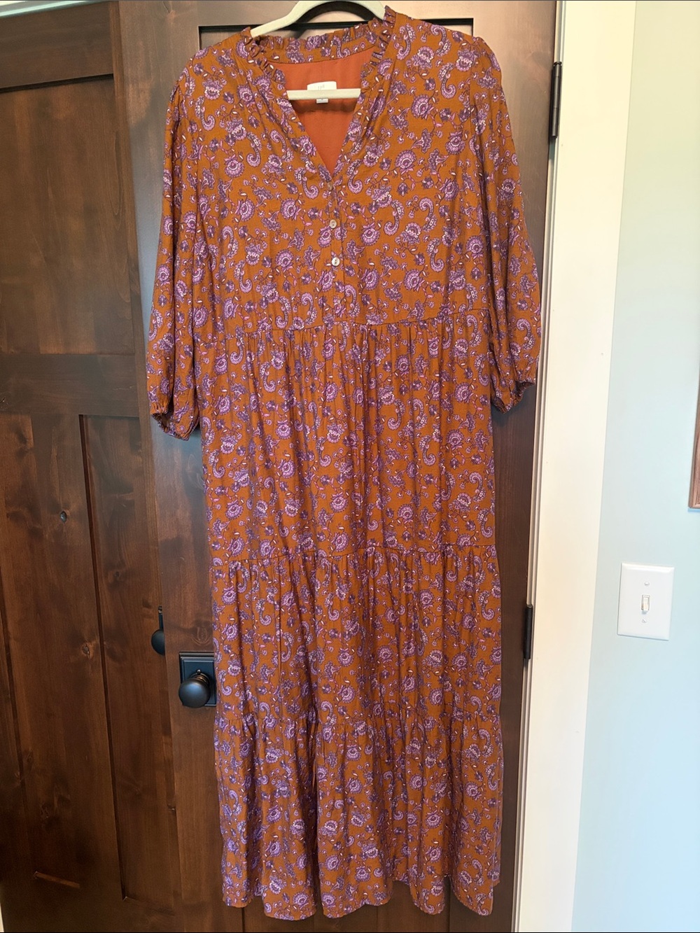 J. Jill Rust Maxi Dress with Lavender Paisley
